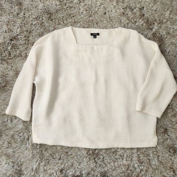 Alfani Tops - Alfani Square Neck 3/4 Sleeve Textured White Blouse Women's Size Small